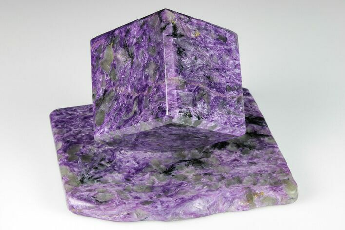 1.95" Polished Purple Charoite Cube with Base - Siberia, Russia